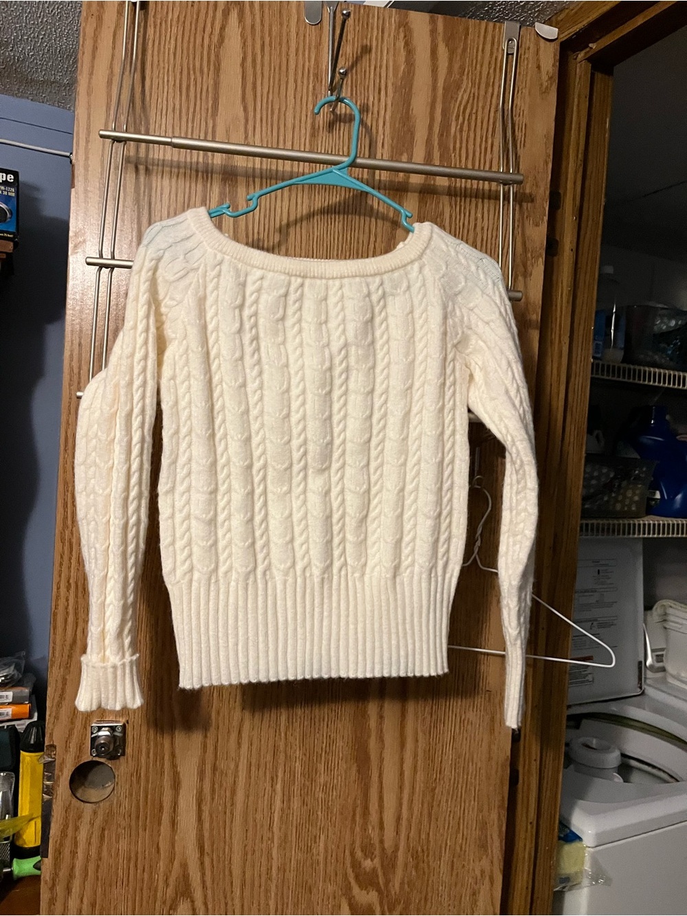 SHEIN Cream Cable-Knit Off-Shoulder Pullover